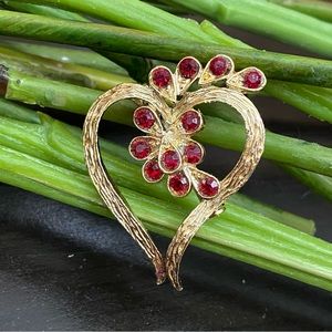 Vintage Gerry’s Signed Gold Heart with Red Stones Valentine’s Brooch